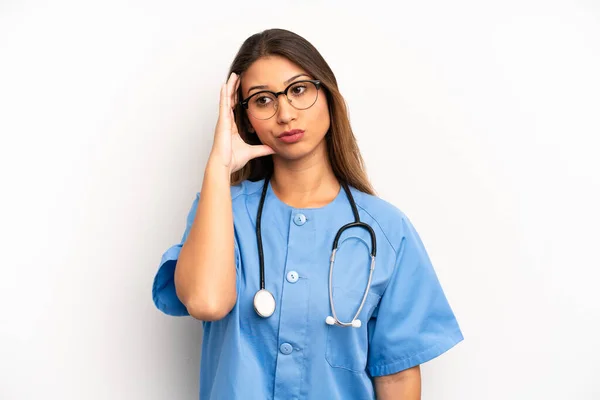 Asian Young Woman Feeling Bored Frustrated Sleepy Tiresome Nurse Doctor — Stockfoto