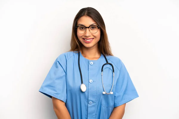 Asian Young Woman Looking Happy Pleasantly Surprised Nurse Doctor Concept — Zdjęcie stockowe