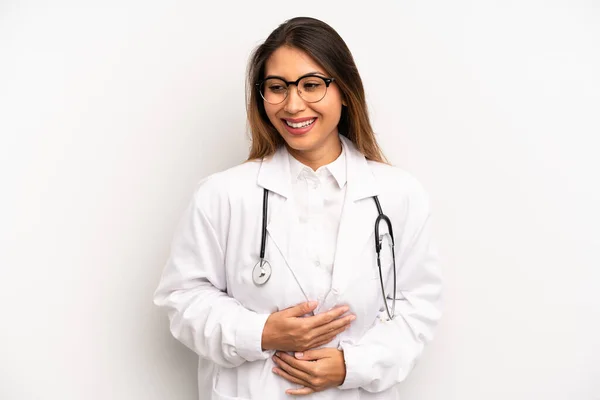 Asian Young Woman Laughing Out Loud Some Hilarious Joke Doctor — Stockfoto