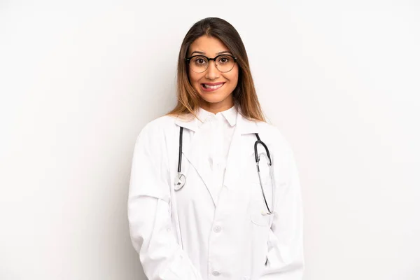 Asian Young Woman Looking Puzzled Confused Doctor Concept — Zdjęcie stockowe