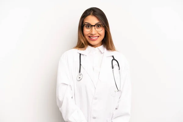 Asian Young Woman Looking Happy Pleasantly Surprised Doctor Concept — Zdjęcie stockowe