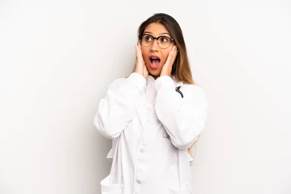 Asian Young Woman Feeling Happy Excited Surprised Doctor Concept — Stock Fotó