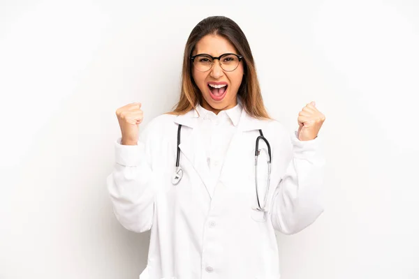 Asian Young Woman Shouting Aggressively Angry Expression Doctor Concept — Zdjęcie stockowe