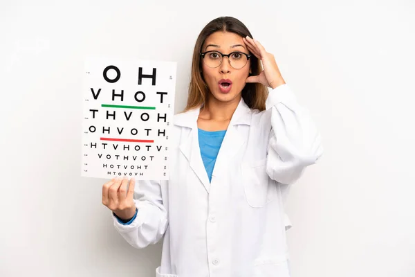 Asian Young Woman Looking Happy Astonished Surprised Optical Vision Test — Stockfoto