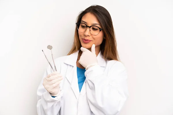 Asian Young Woman Smiling Happy Confident Expression Hand Chin Dentist — Zdjęcie stockowe