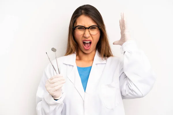 Asian Young Woman Screaming Hands Air Dentist Student Concept — Φωτογραφία Αρχείου