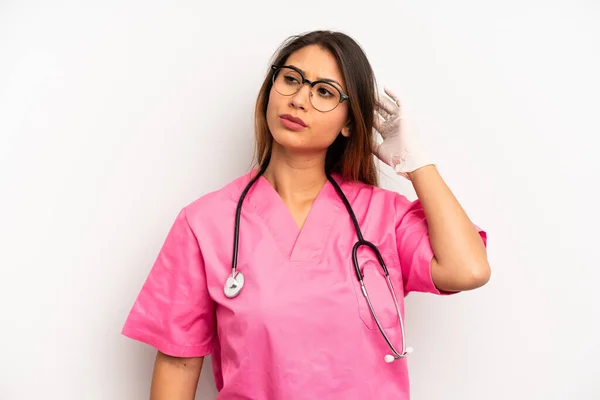 Asian Young Woman Smiling Happily Daydreaming Doubting Veterinarian Student Concept — Stock fotografie