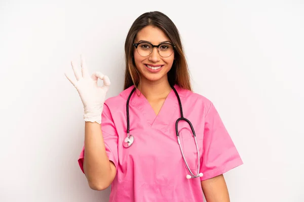 Asian Young Woman Feeling Happy Showing Approval Okay Gesture Veterinarian — Stockfoto