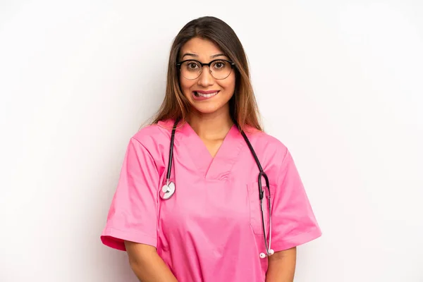 Asian Young Woman Looking Puzzled Confused Veterinarian Student Concept — Foto Stock