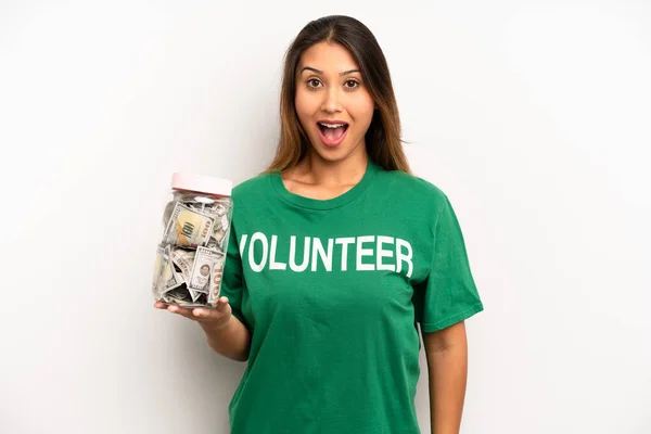 Asian Young Woman Looking Very Shocked Surprised Donation Volunteer Concept — Photo