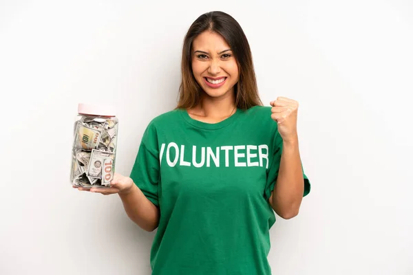 Asian Young Woman Shouting Aggressively Angry Expression Donation Volunteer Concept — Stock fotografie