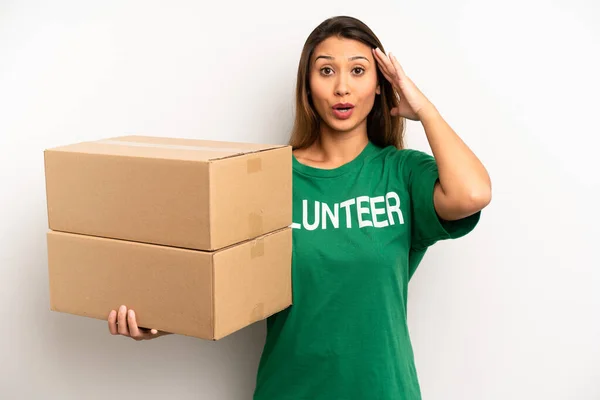 Asian Young Woman Looking Happy Astonished Surprised Donation Volunteer Concept — Stockfoto