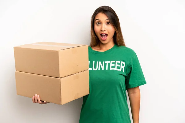 Asian Young Woman Looking Very Shocked Surprised Donation Volunteer Concept — Stockfoto