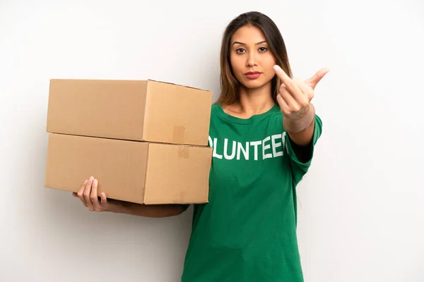 Asian Young Woman Feeling Angry Annoyed Rebellious Aggressive Donation Volunteer — Foto Stock
