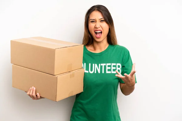 Asian Young Woman Looking Angry Annoyed Frustrated Donation Volunteer Concept — Stockfoto