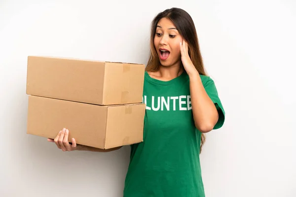 Asian Young Woman Feeling Happy Excited Surprised Donation Volunteer Concept — Stockfoto