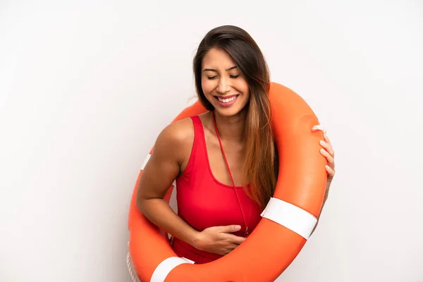 Asian Young Woman Laughing Out Loud Some Hilarious Joke Lifeguard — Stock Photo, Image