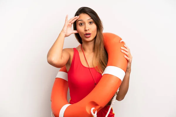 Asian Young Woman Looking Happy Astonished Surprised Lifeguard Concept — Stock Photo, Image