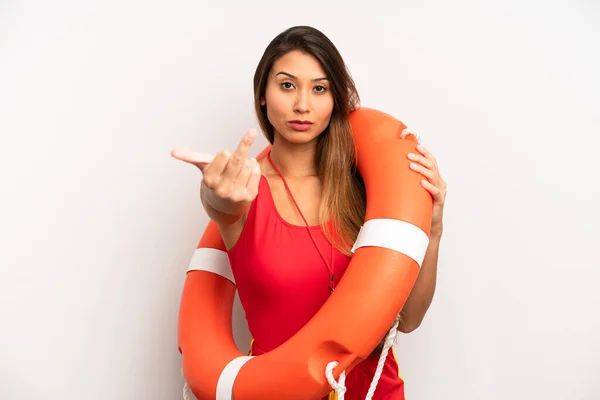 Asian Young Woman Feeling Angry Annoyed Rebellious Aggressive Lifeguard Concept — Stock Photo, Image