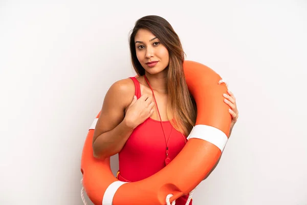 Asian Young Woman Looking Arrogant Successful Positive Proud Lifeguard Concept — Stock Photo, Image