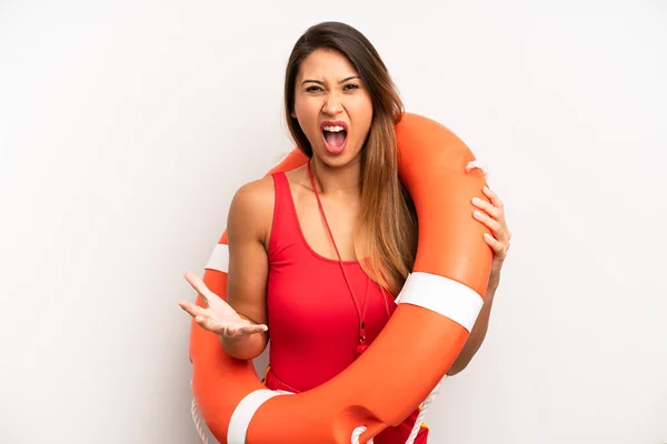 Asian Young Woman Looking Angry Annoyed Frustrated Lifeguard Concept — Stock Photo, Image