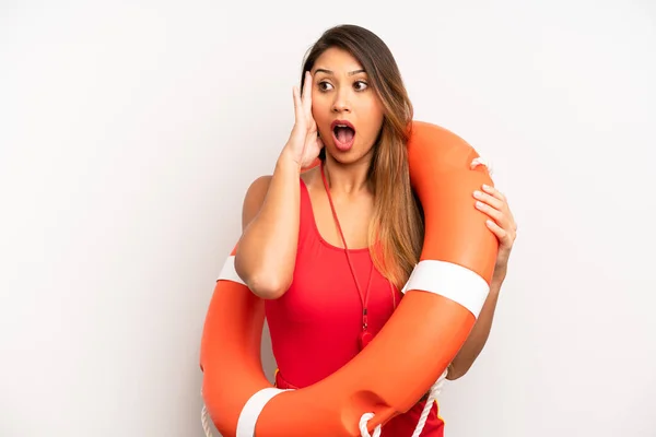Asian Young Woman Feeling Happy Excited Surprised Lifeguard Concept — Stock Photo, Image