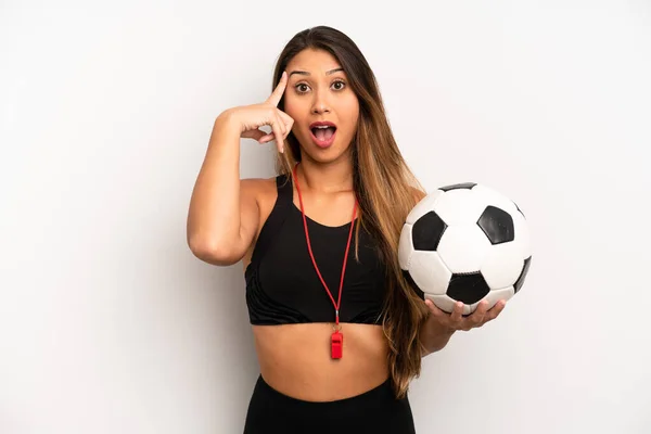 Asian Young Woman Looking Surprised Realizing New Thought Idea Concept — Stock Photo, Image