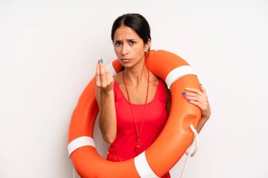 İspanyol güzel kadın kapiş ya da para hareketi yapıp sana ödemeni söylüyor. cankurtaran konsepti