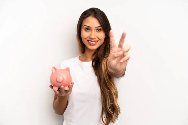 Asian Young Woman Smiling Looking Friendly Showing Number Two Savings — Fotografia de Stock