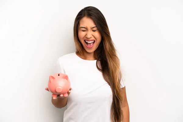 Asiatica Giovane Donna Gridando Aggressivamente Guardando Molto Arrabbiato Concetto Risparmio — Foto Stock