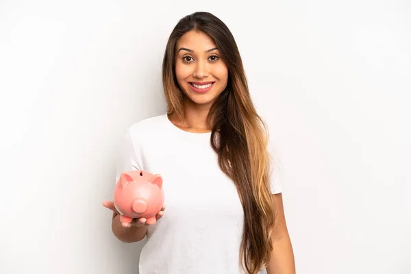 Asian Young Woman Looking Happy Pleasantly Surprised Savings Concept — Foto de Stock