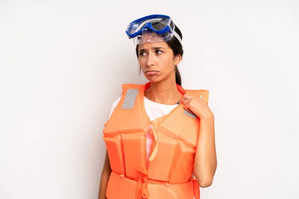 Hispanic Pretty Woman Feeling Stressed Anxious Tired Frustrated Life Jacket — Stock Photo, Image