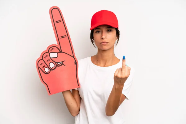 Hispanic Pretty Woman Feeling Angry Annoyed Rebellious Aggressive Number One — Stock Photo, Image