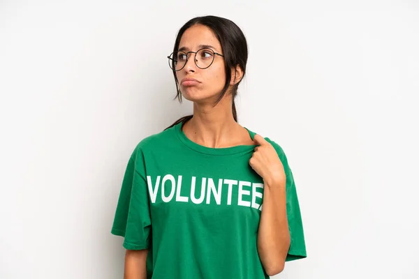 Hispanic Pretty Woman Feeling Stressed Anxious Tired Frustrated Volunteer Concept — Foto de Stock