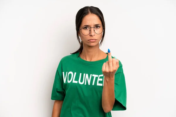 Hispanic Pretty Woman Feeling Angry Annoyed Rebellious Aggressive Volunteer Concept — Stock Photo, Image