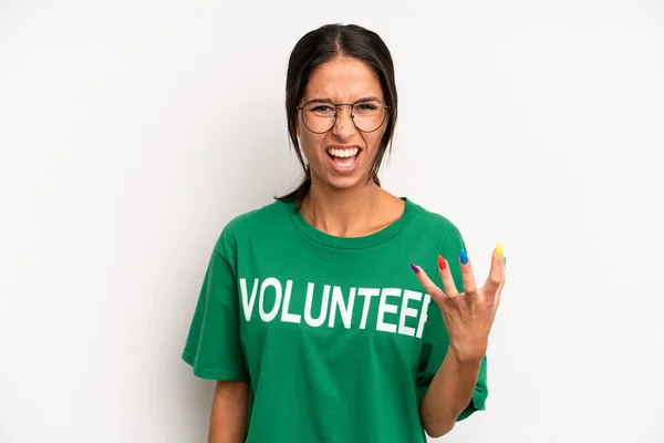 Hispanic Pretty Woman Looking Angry Annoyed Frustrated Volunteer Concept — Foto de Stock