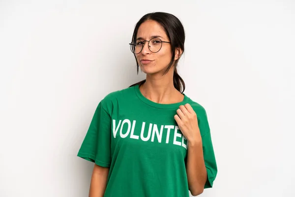 Hispanic Pretty Woman Looking Arrogant Successful Positive Proud Volunteer Concept —  Fotos de Stock