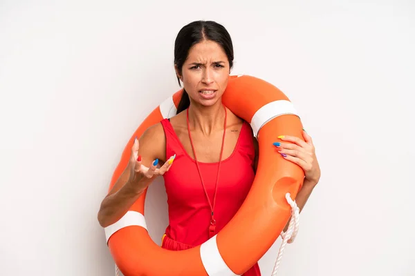 Hispanic Pretty Woman Looking Angry Annoyed Frustrated Lifeguard Concept — Stock Photo, Image
