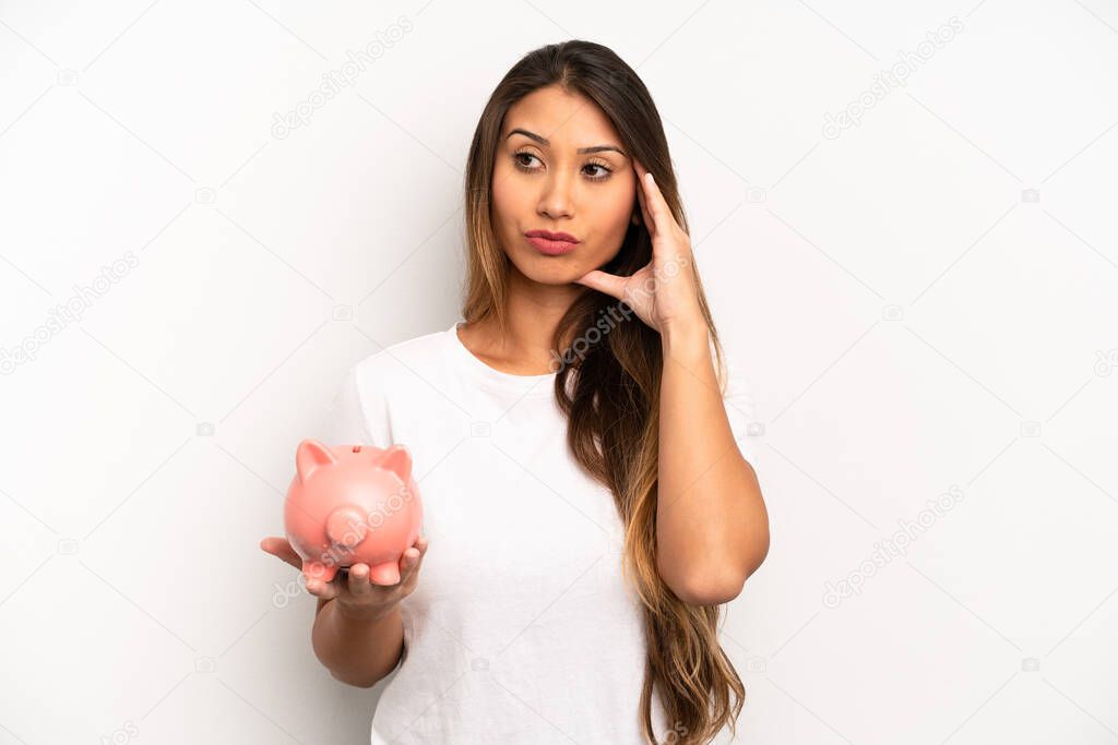 asian young woman feeling bored, frustrated and sleepy after a tiresome. savings concept