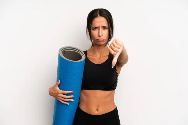 Hispanic Pretty Woman Feeling Cross Showing Thumbs Fitness Yoga Concept — Photo