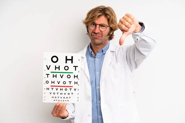 Blond Adult Man Feeling Cross Showing Thumbs Optical Vision Test — Fotografia de Stock