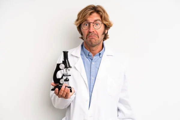 Blond Adult Man Feeling Sad Whiney Unhappy Look Crying Scientist — Stock Photo, Image
