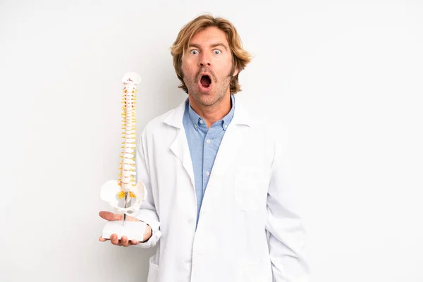 Blond Adult Man Looking Very Shocked Surprised Physician Doctor Concept — Stock Photo, Image
