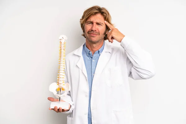 Blond Adult Man Feeling Confused Puzzled Showing You Insane Physician — Stock Photo, Image