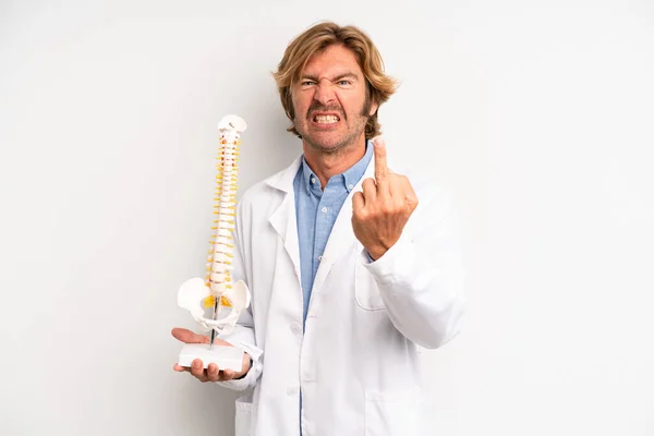 Blond Adult Man Feeling Angry Annoyed Rebellious Aggressive Physician Doctor — Stock Photo, Image