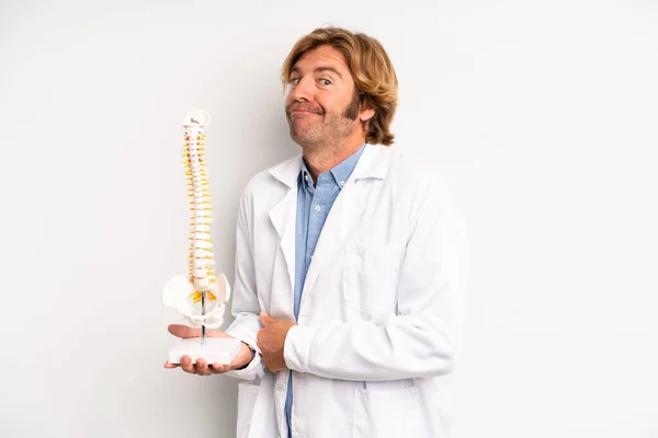 Blond Adult Man Shrugging Feeling Confused Uncertain Physician Doctor Concept — Stock Photo, Image