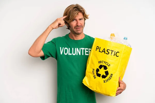 Blond Adult Man Feeling Confused Puzzled Showing You Insane Ecology — Stock Photo, Image