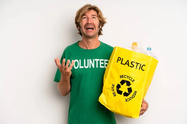 Blond Adult Man Looking Desperate Frustrated Stressed Ecology Concept — Stock Photo, Image