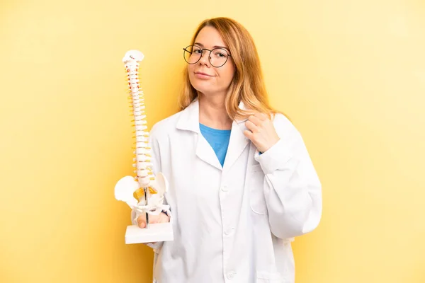 Pretty Blonde Young Woman Looking Arrogant Successful Positive Proud Physician — Stockfoto