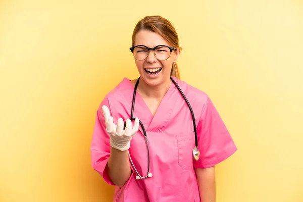 Pretty Blonde Young Woman Looking Angry Annoyed Frustrated Veterinarian Student — Foto Stock